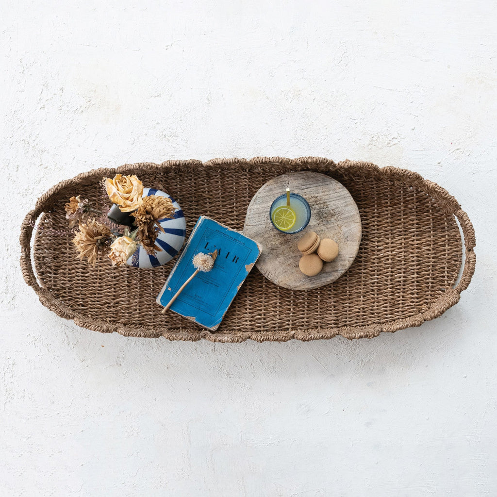 Hand-Woven Bankuan Scalloped Tray with Handles in - Baskets & Storage photo