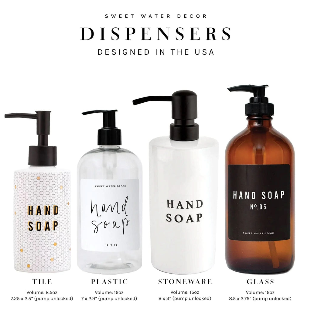 16oz Amber Glass Dish Soap Dispenser - White Label - SwagglyLife Home & Fashion