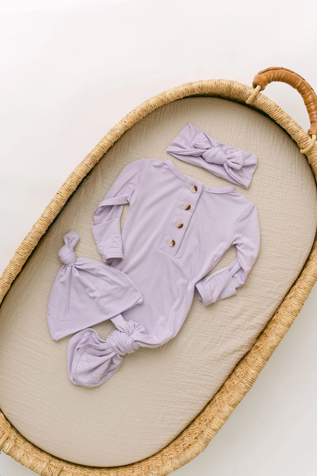 Stroller Society Knotted Baby Gown and Hat Set with Headband - Bloom in - Newborn Knotted Baby Gown Sets photo