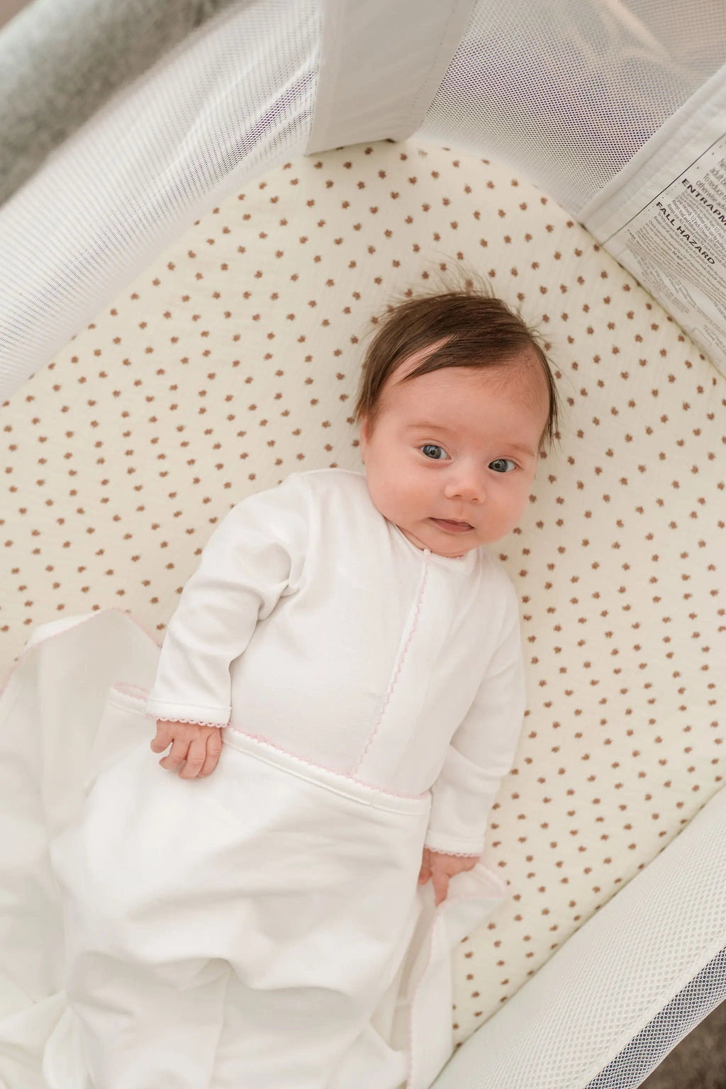 Stroller Society Premium Pima Cotton Footie - Infant apparel in White with White Picot Trim - Onesies photo