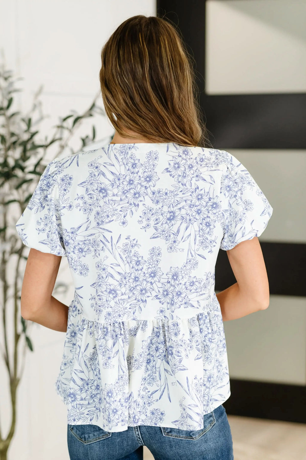 Dainty Lil' Thing Balloon Sleeve Blouse in Ivory/Blue - SwagglyLife Home & Fashion