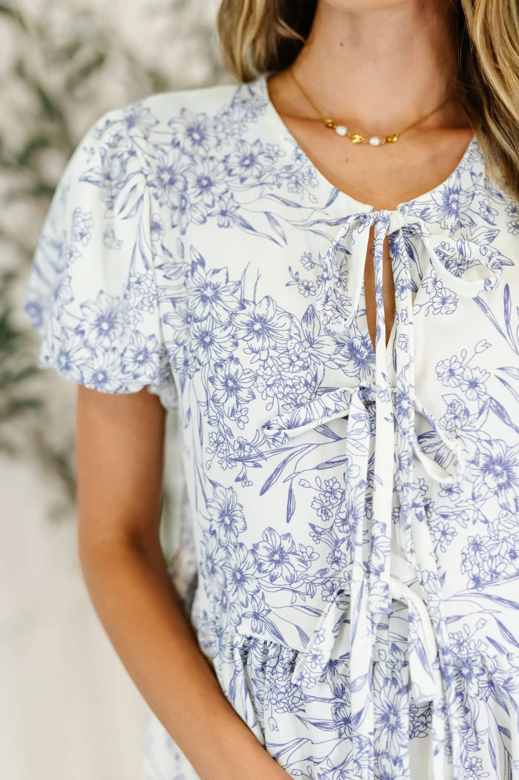 Dainty Lil' Thing Balloon Sleeve Blouse in Ivory/Blue - SwagglyLife Home & Fashion