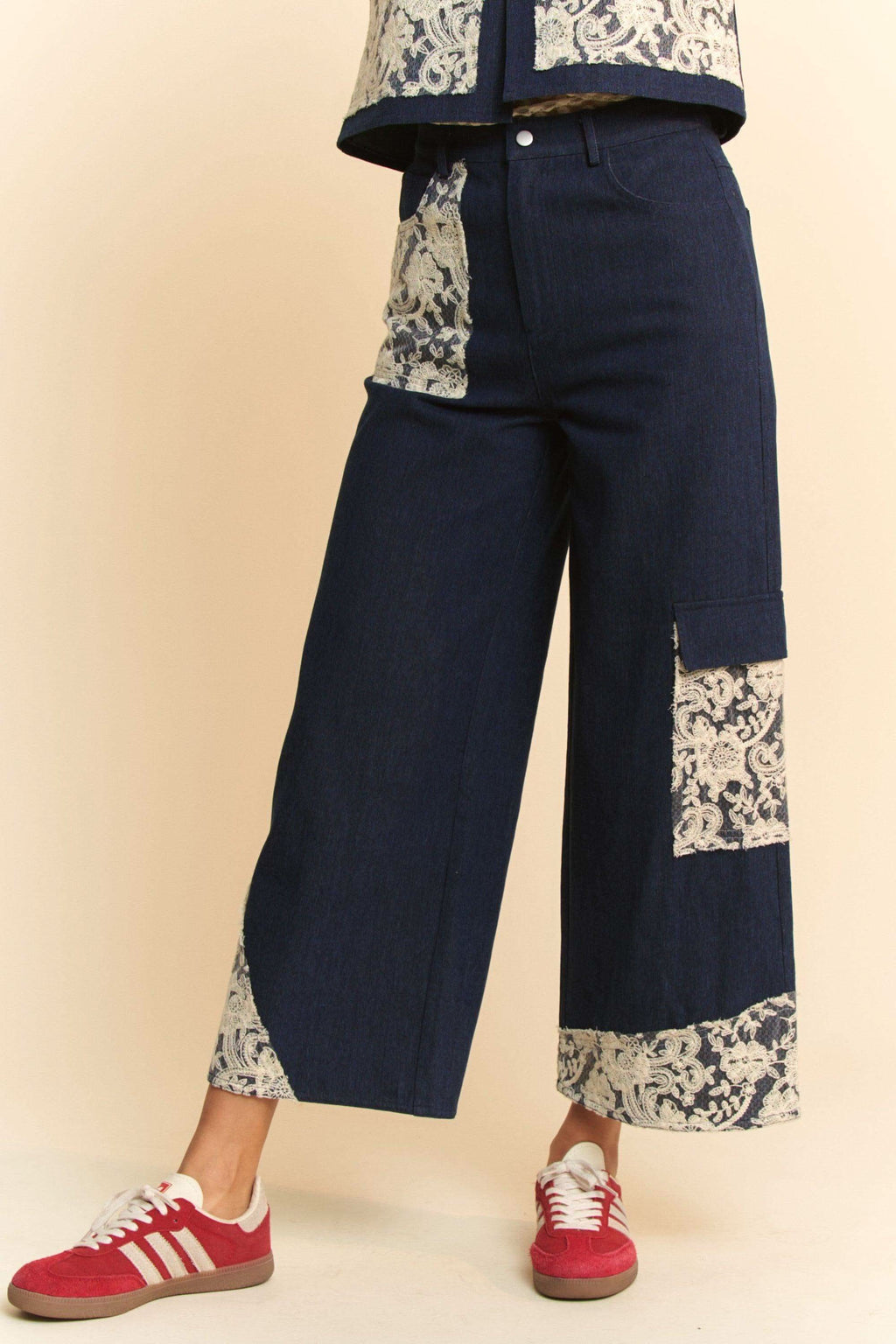 Davi & Dani Lace Applique Wide Leg Jeans - SwagglyLife Home & Fashion