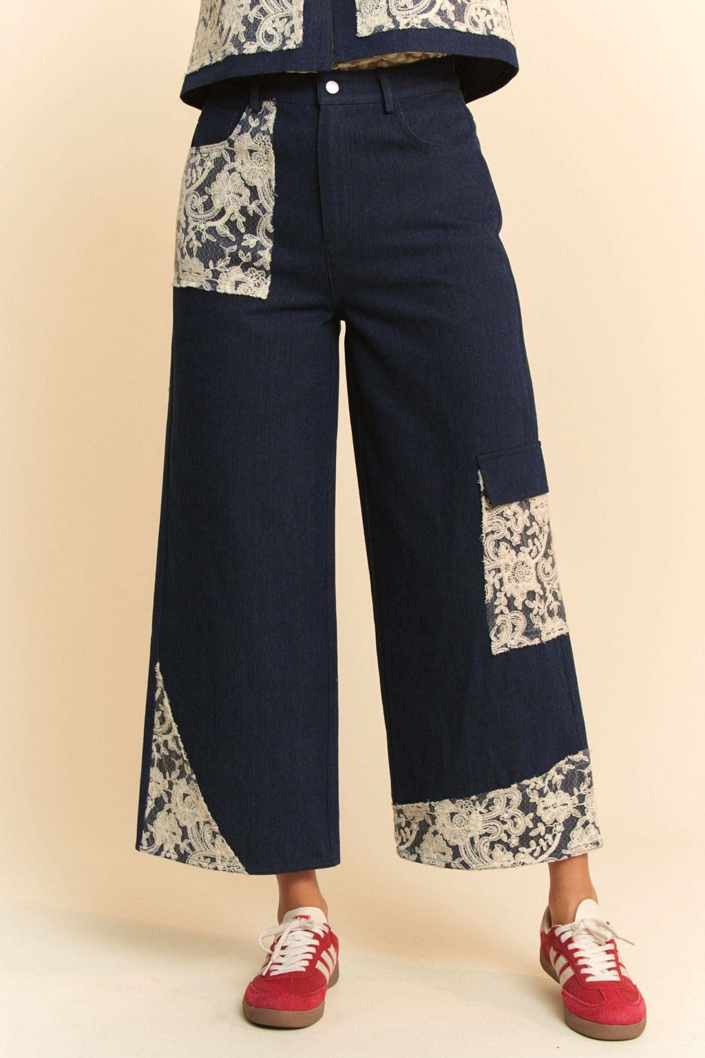 Davi & Dani Lace Applique Wide Leg Jeans - SwagglyLife Home & Fashion