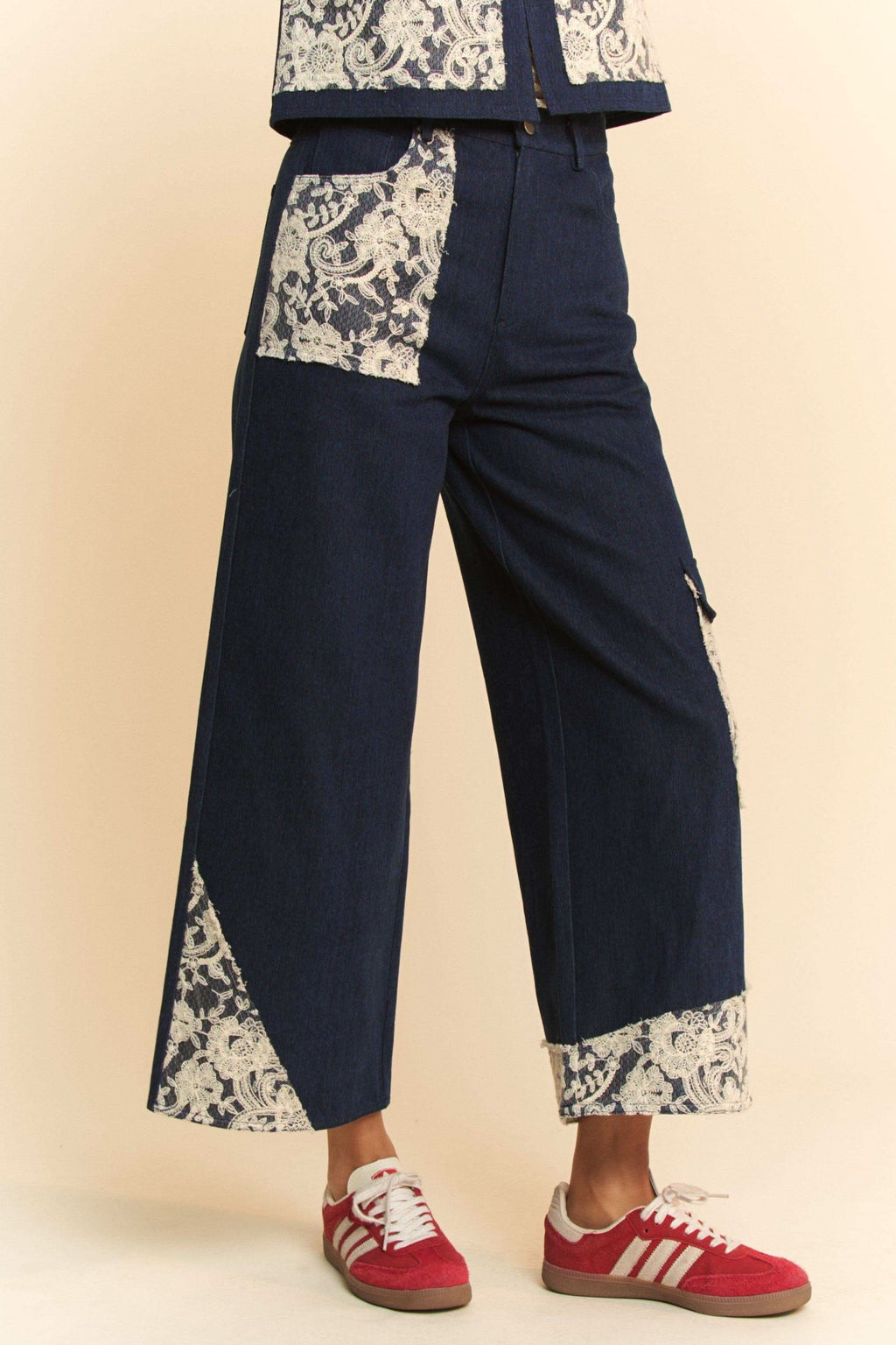 Davi & Dani Lace Applique Wide Leg Jeans - SwagglyLife Home & Fashion