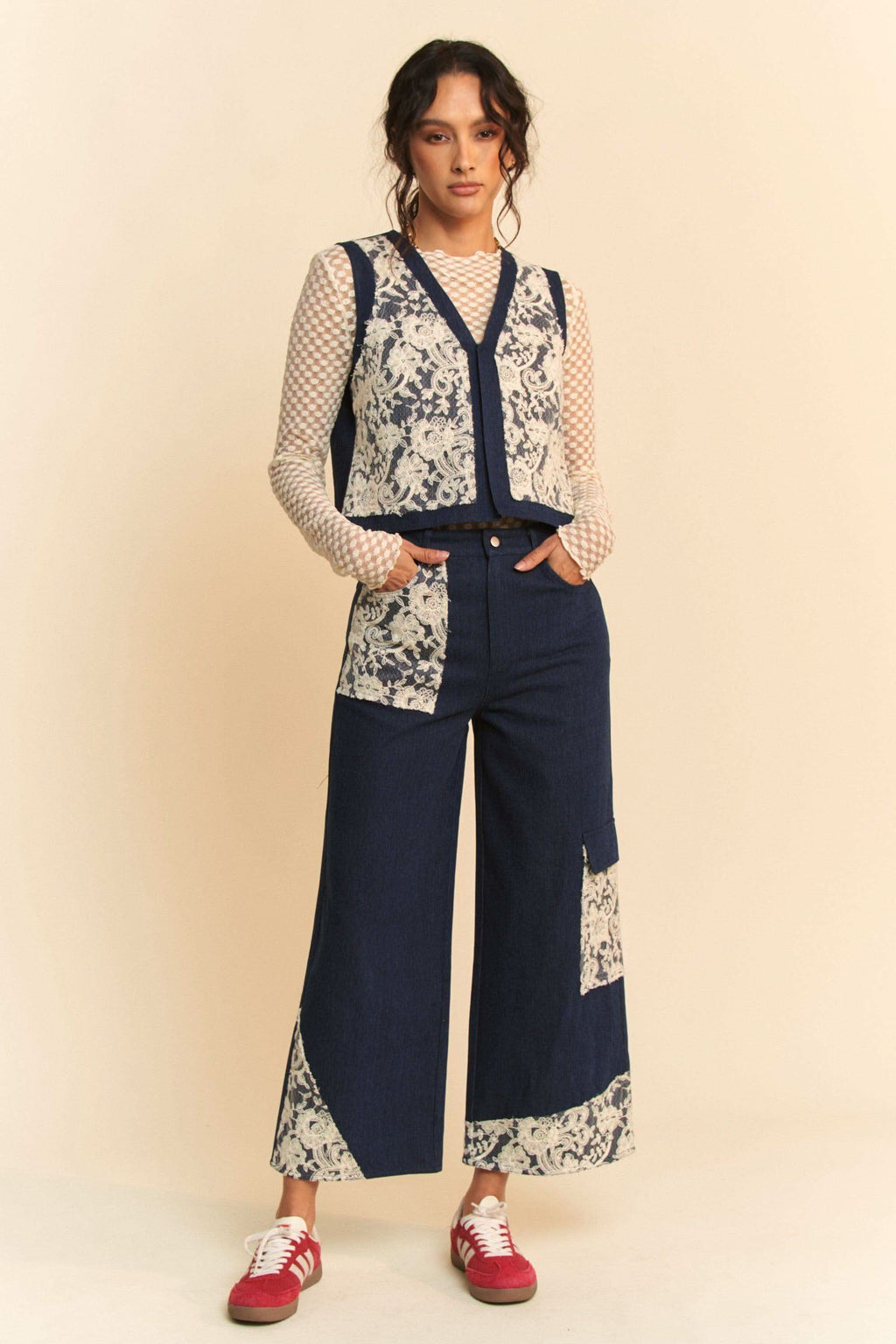 Davi & Dani Lace Applique Wide Leg Jeans - SwagglyLife Home & Fashion