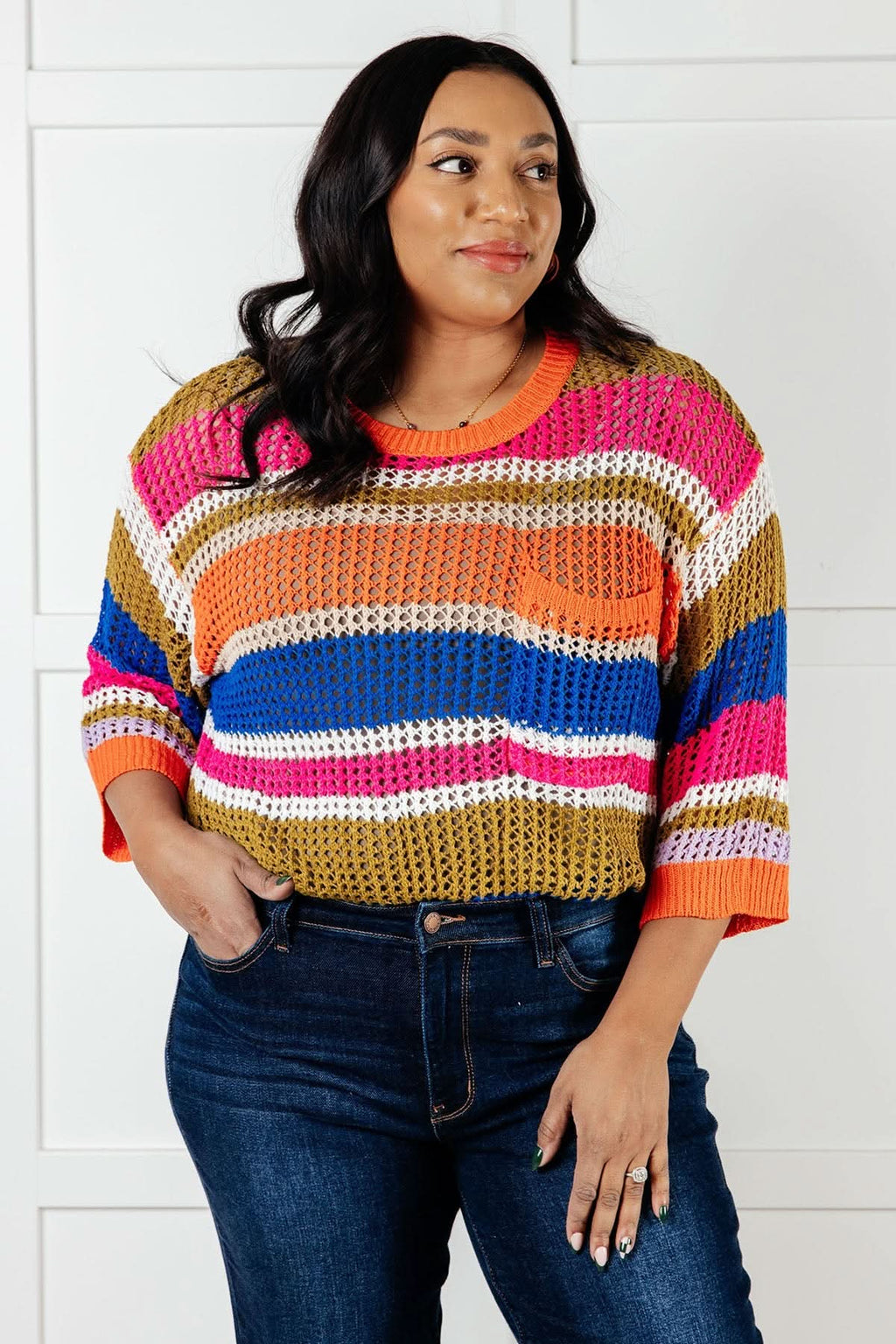 Deep Thoughts Striped Loose Knit Top in - Tops photo