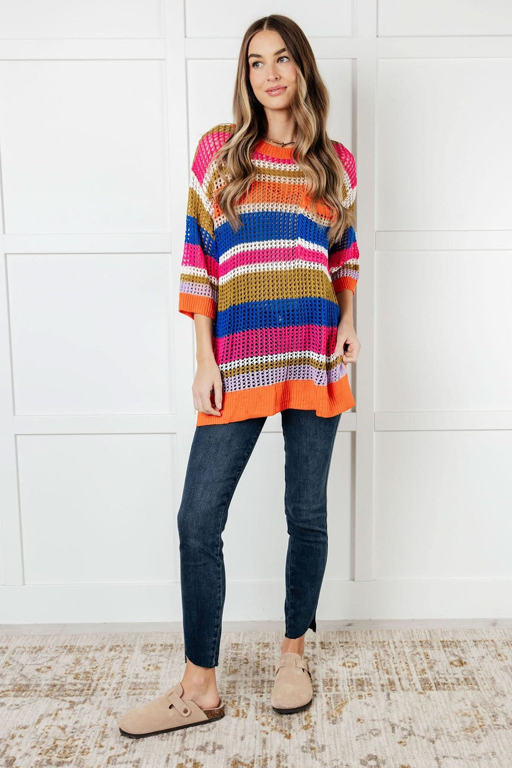 Deep Thoughts Striped Loose Knit Top in - Tops photo