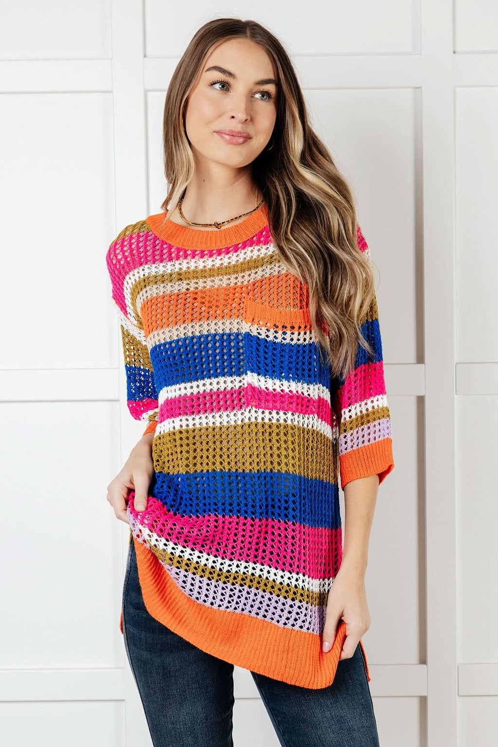 Deep Thoughts Striped Loose Knit Top in - Tops photo