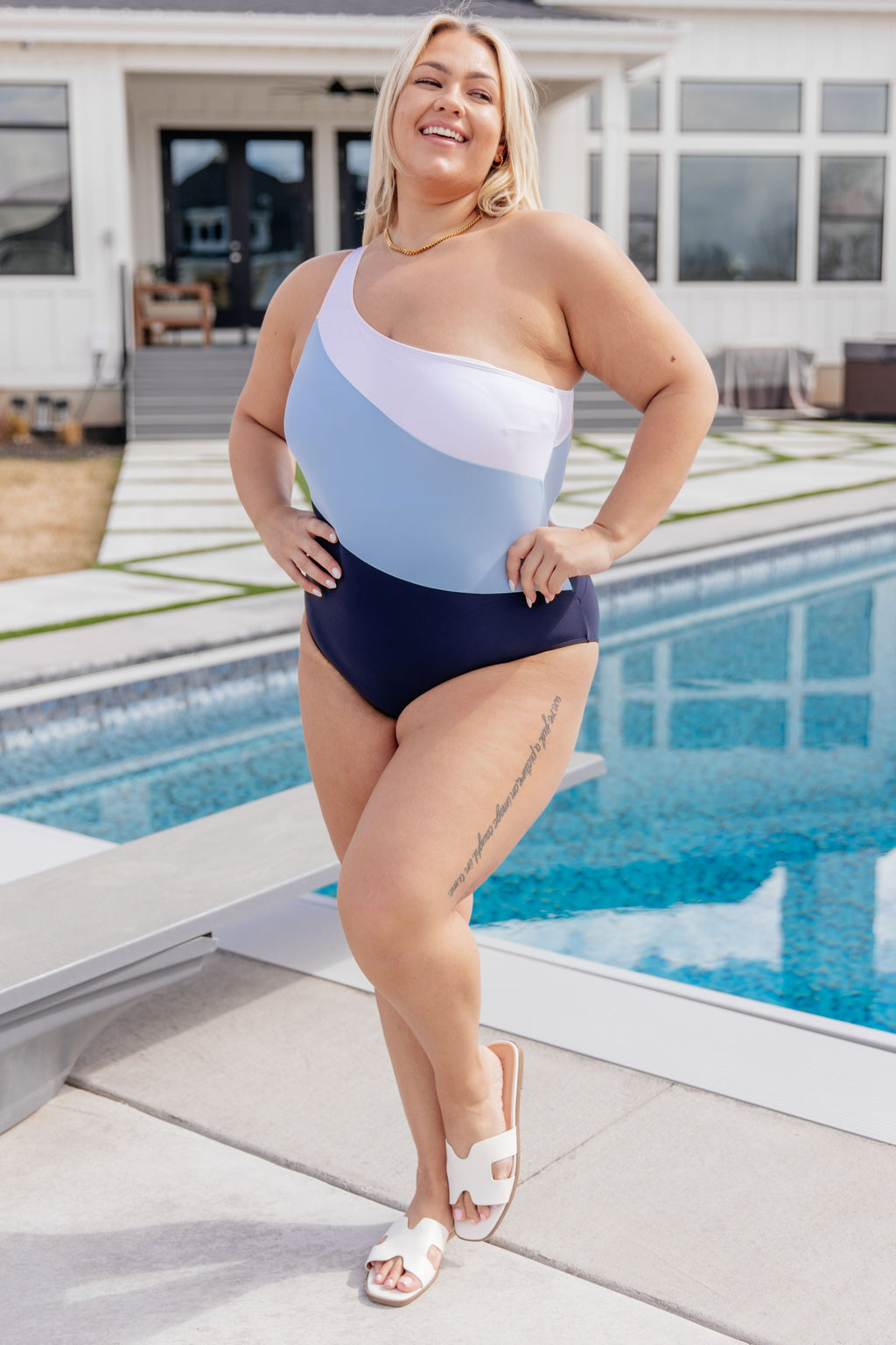 Dominica Color Block Asymmetrical Swimsuit in - Swimwear photo