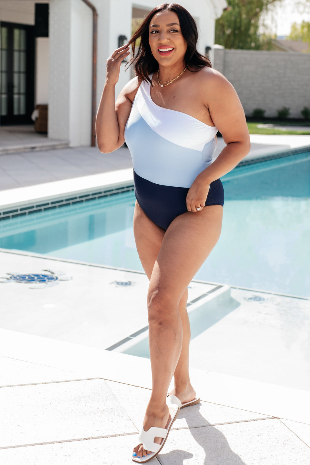 Dominica Color Block Asymmetrical Swimsuit in - Swimwear photo