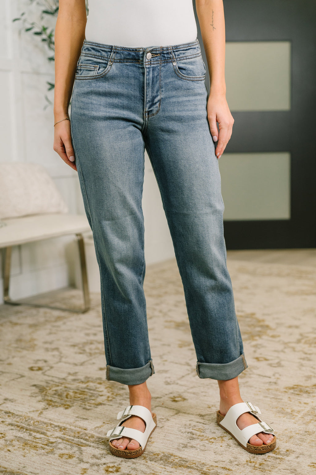 Doris Mid Rise Boyfriend with Adjustable Back Tab + Hollywood WB in - Womens photo