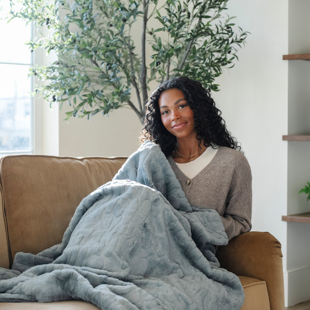 PATTERNED FAUX FUR THROW BLANKETS in Dusk - Throw Blanket photo