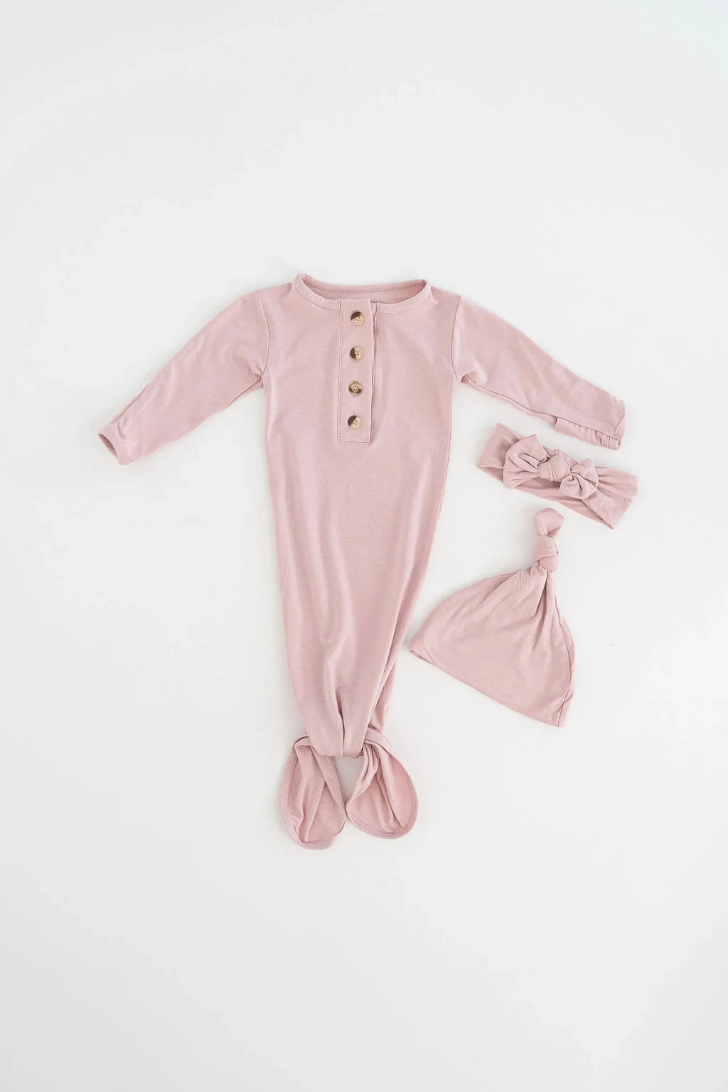 Stroller Society Knotted Baby Gown and Hat Set with Headband - Bloom in - Newborn Knotted Baby Gown Sets photo