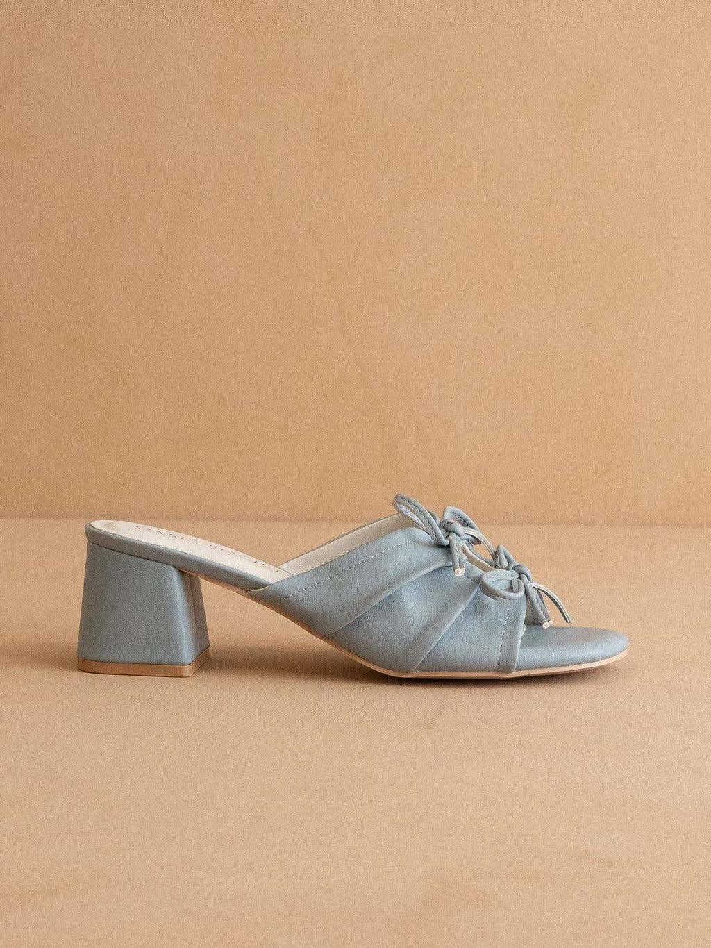 The Emerald | Blue Double Bow Peep Hole Sandal in - HEELS photo