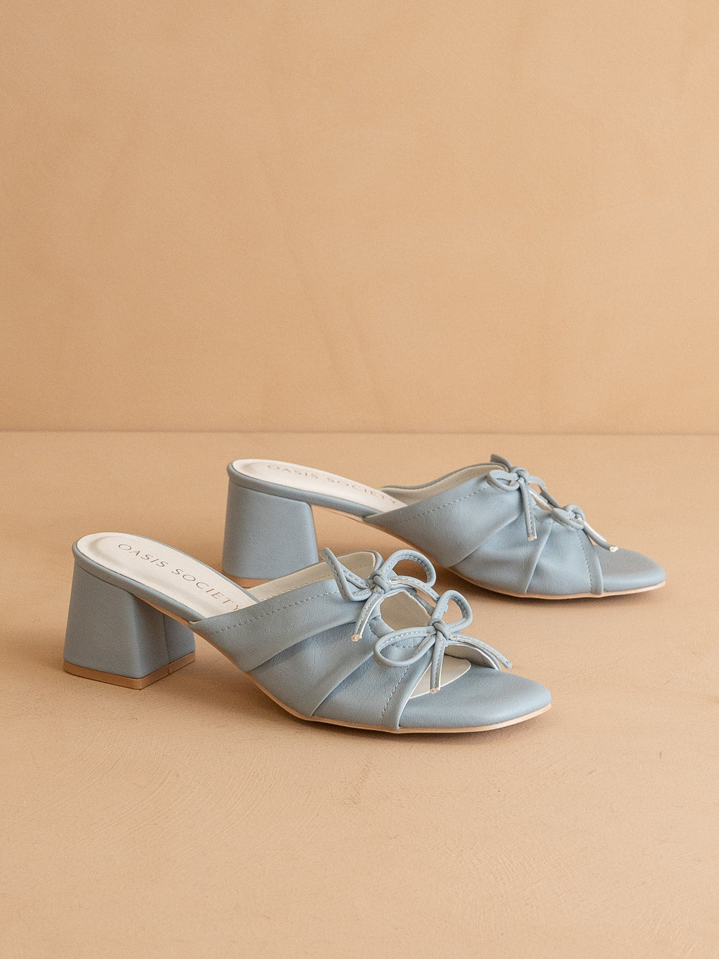 The Emerald | Blue Double Bow Peep Hole Sandal in Blue - HEELS photo