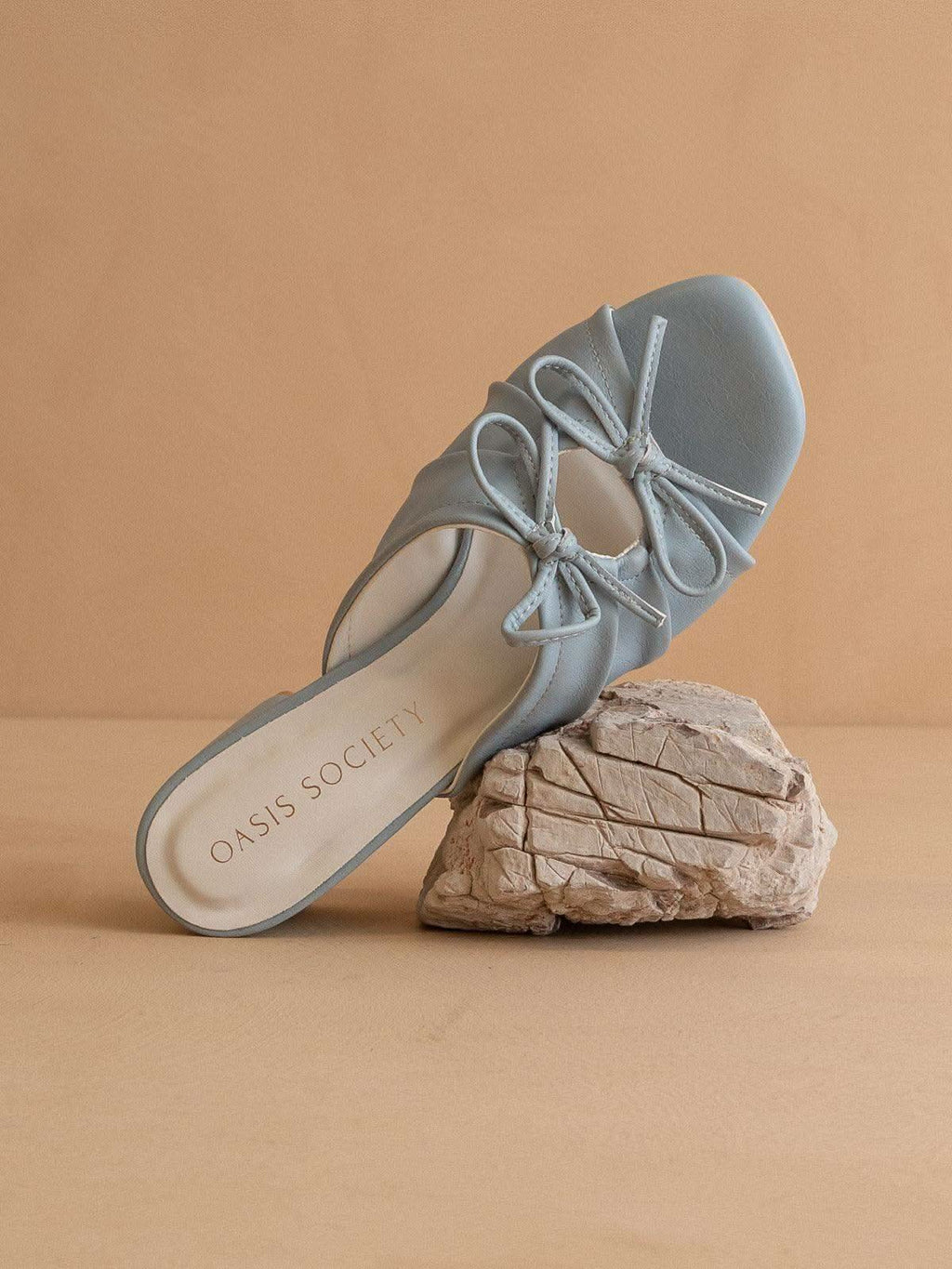 The Emerald | Blue Double Bow Peep Hole Sandal in - HEELS photo