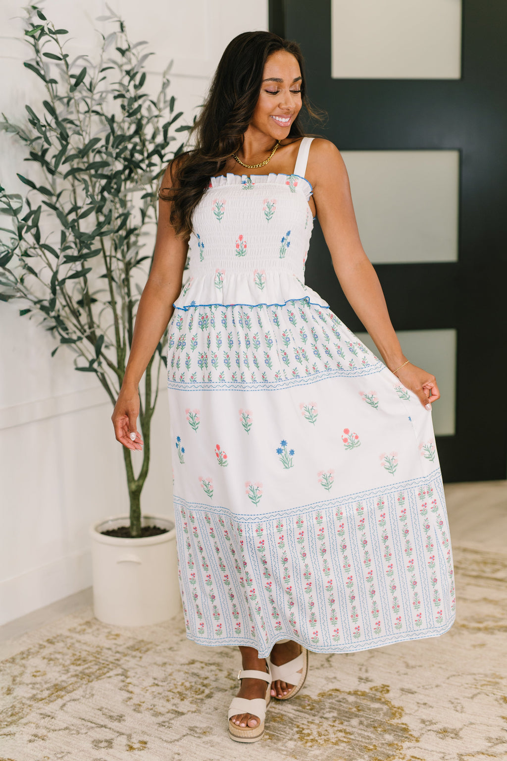 Eager Anticipation Mixed Print Midi Dress in - Womens photo