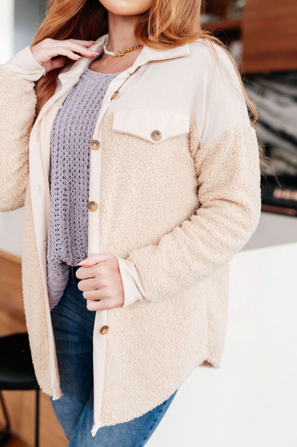 Endless Potential Sherpa Shacket in - Layers photo