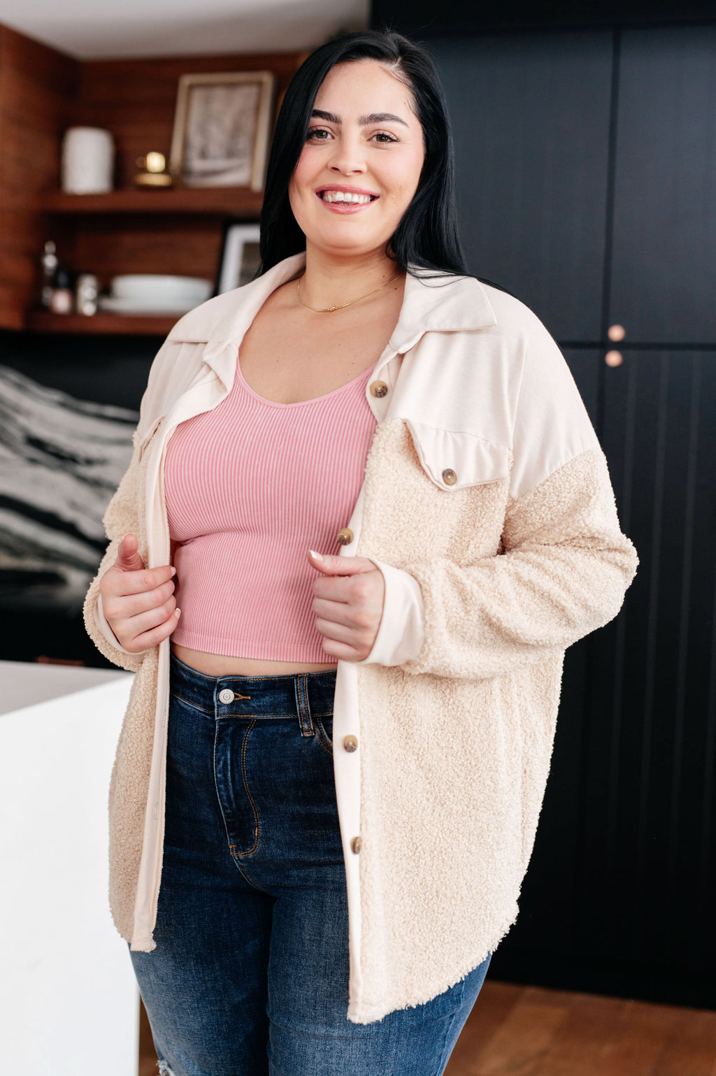 Endless Potential Sherpa Shacket in - Layers photo