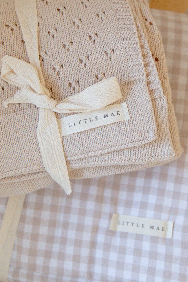 Little Mae & Co. Toffee Pointelle Knit Blanket in - photo