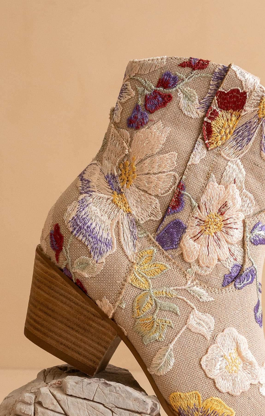 The Wanda | Taupe Floral Appliqué Cowgirl Boot in - BOOTS & BOOTIES photo