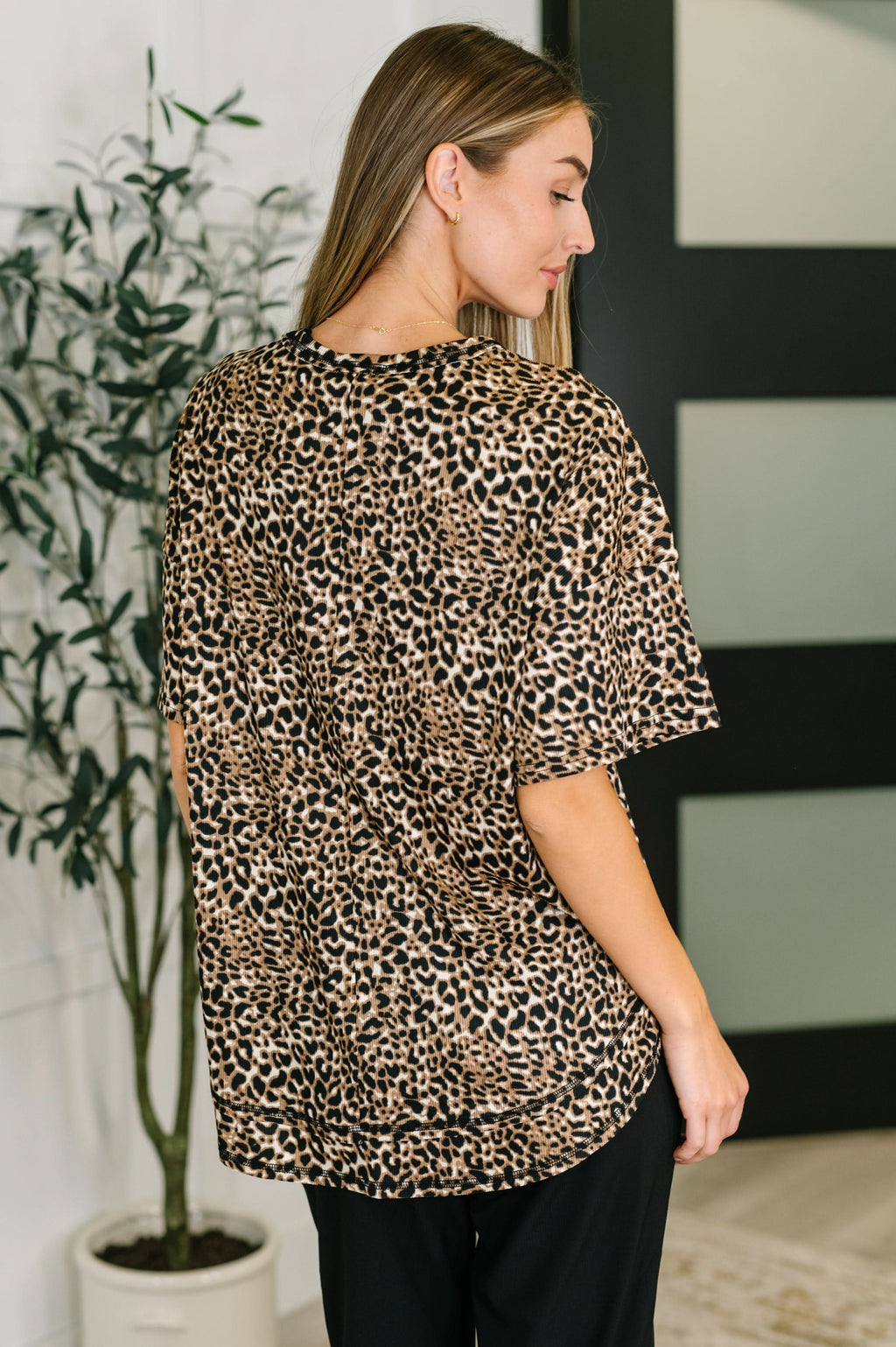 Feline Fine Ribbed Knit Relaxed Tee in Mocha in - Womens photo