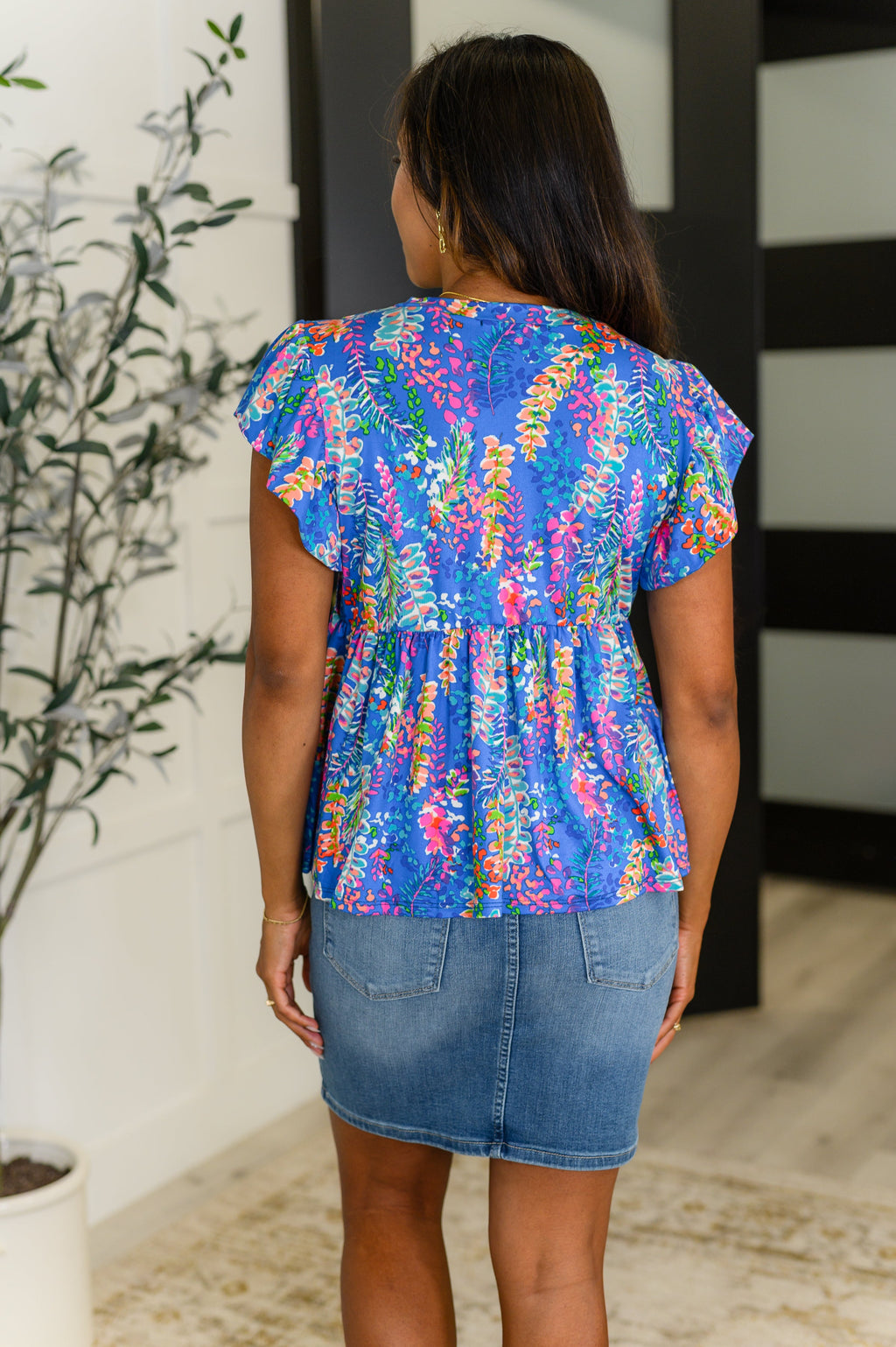 Flirt Alert Flutter Sleeve Top in Blue in - Womens photo