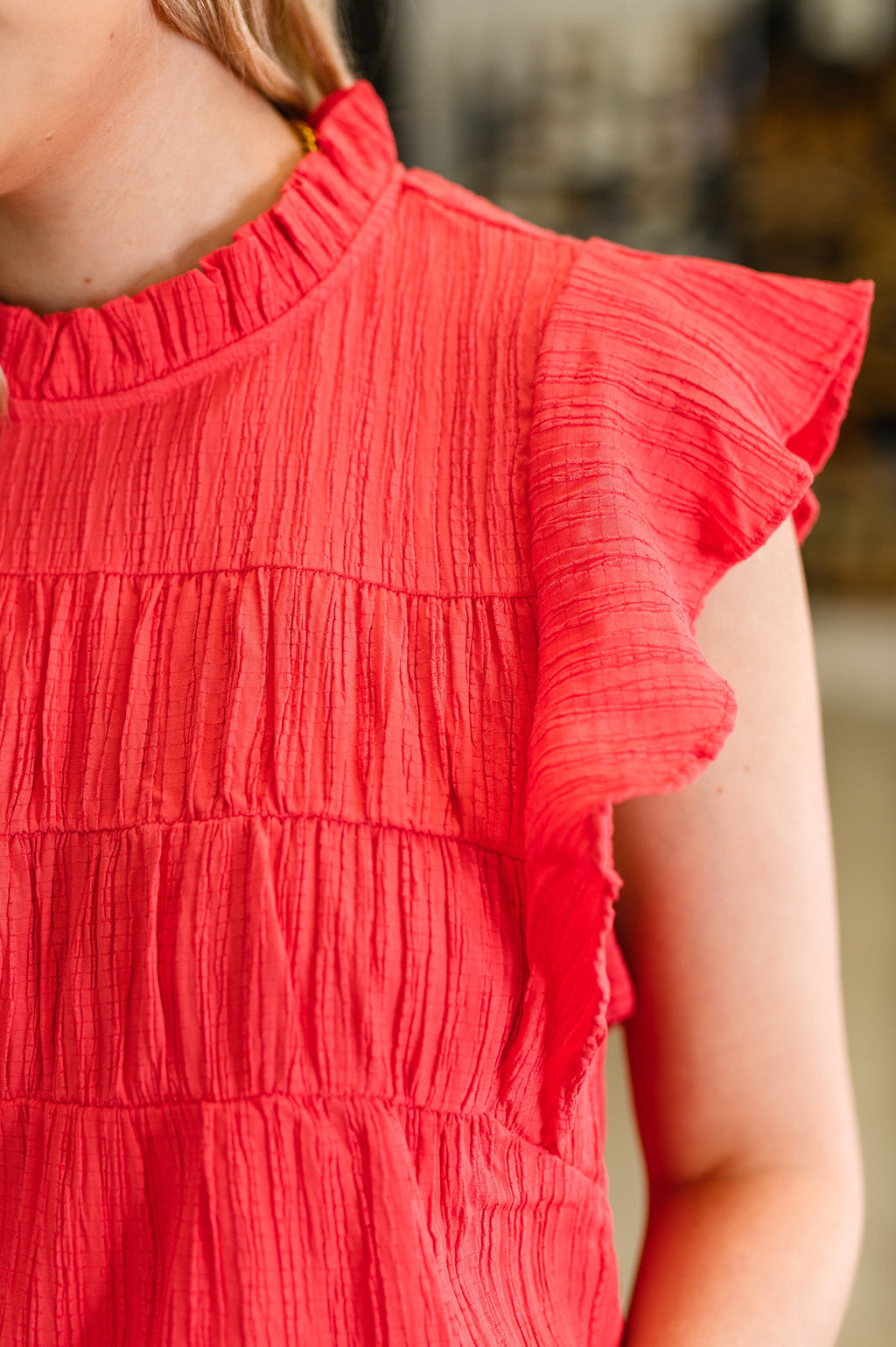 Float This Way Flutter Sleeve Blouse in Coral in - Womens photo