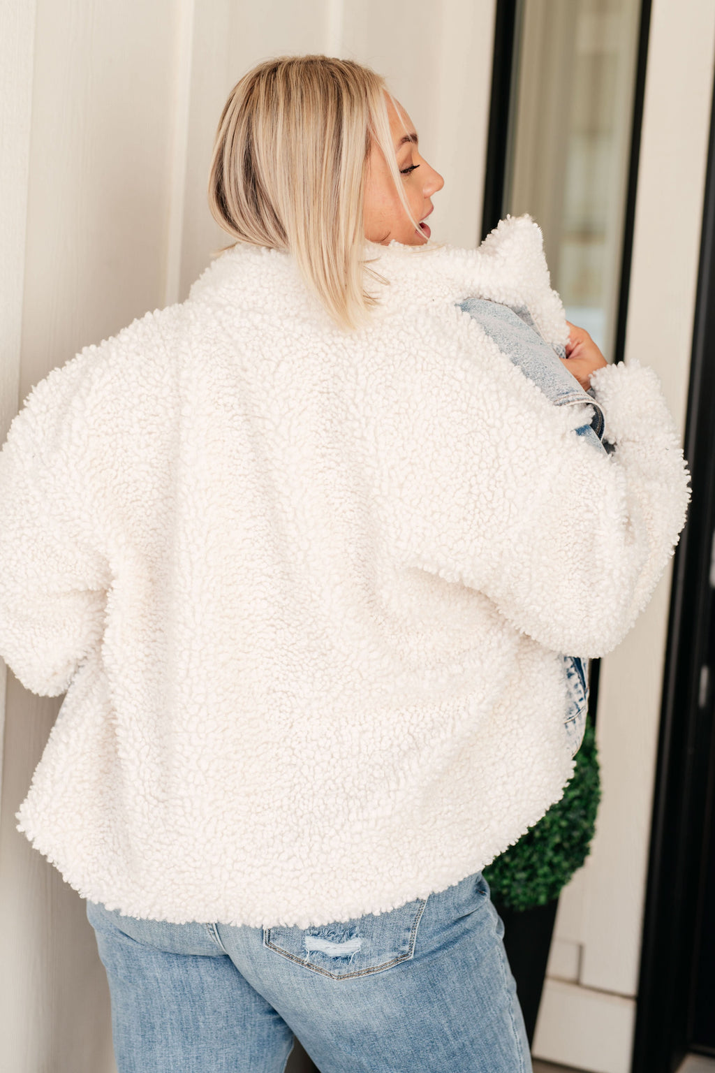 Full Send Sherpa Lined Denim Jacket in - Denim photo