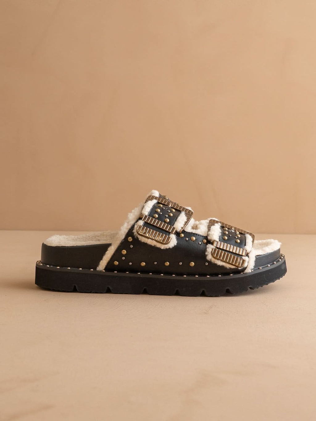 The Gaylen | Black Fleece Lined Slipper Slide in Black - SANDALS photo