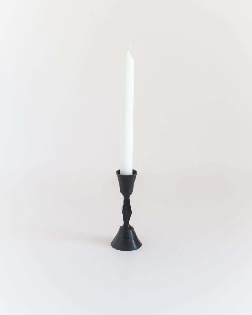 Low Diamond Hand-Forged Iron Candle Stand in Black Finish - Candle Holder photo