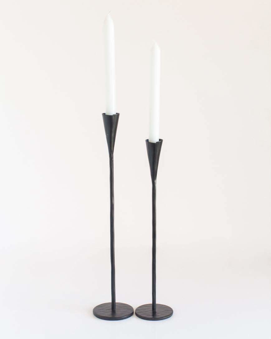 Phoenix Hand-Forged Iron Candle Stands | Set of 2 in Black Finish - Candle Holder photo