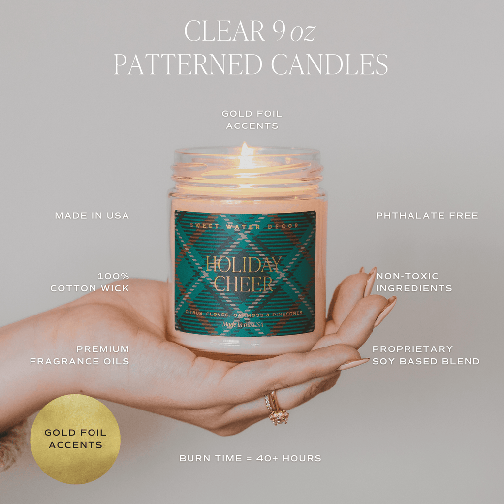 Holiday Cheer Soy Candle - 9 oz Patterned Clear Jar in - Candles photo