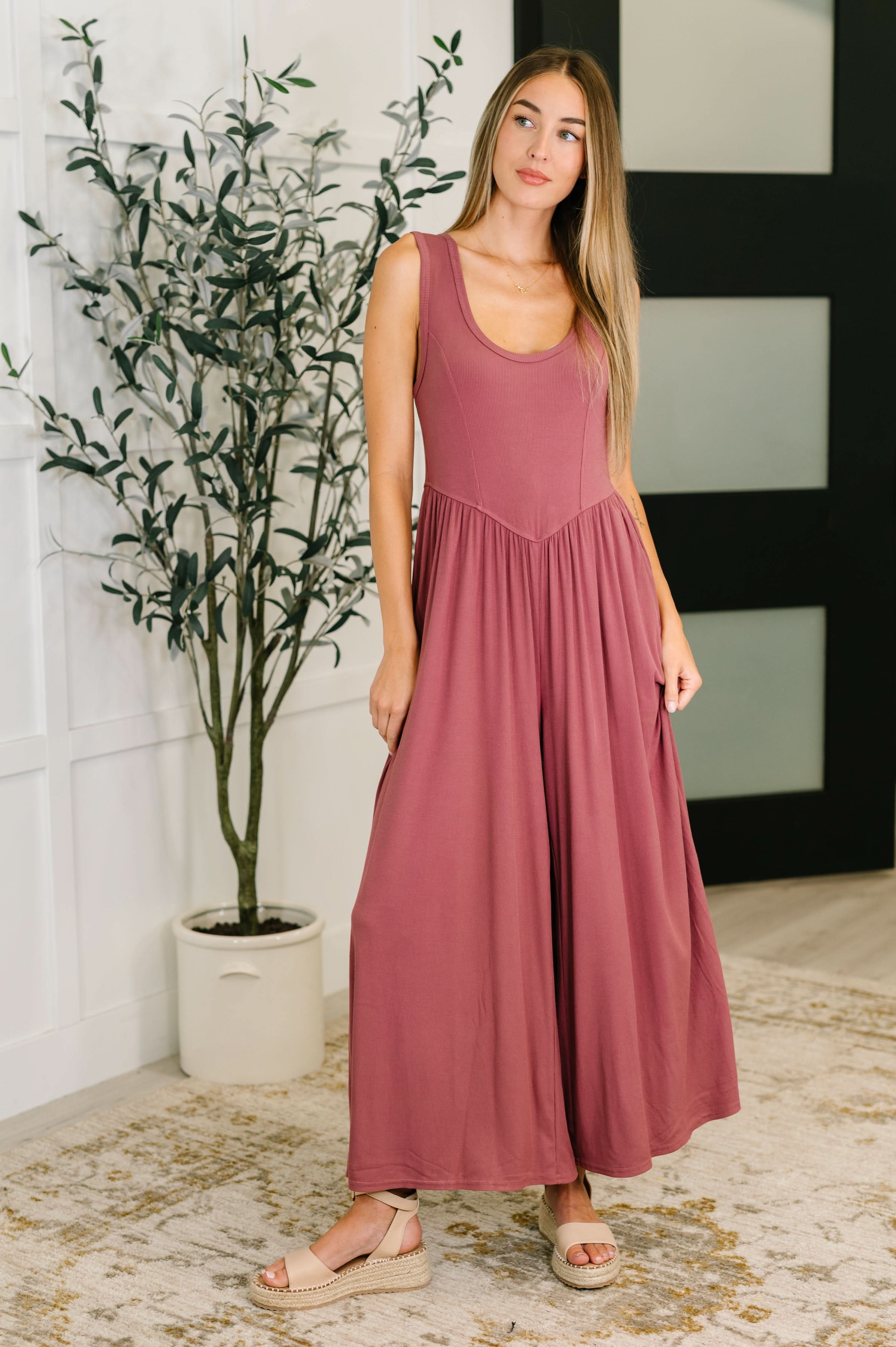 Head to Toe Whoa Gathered Wide Leg Jumpsuit in Mauve - SwagglyLife Home & Fashion Head to Toe Whoa Gathered Wide Leg Jumpsuit in Mauve - SwagglyLife Home & Fashion