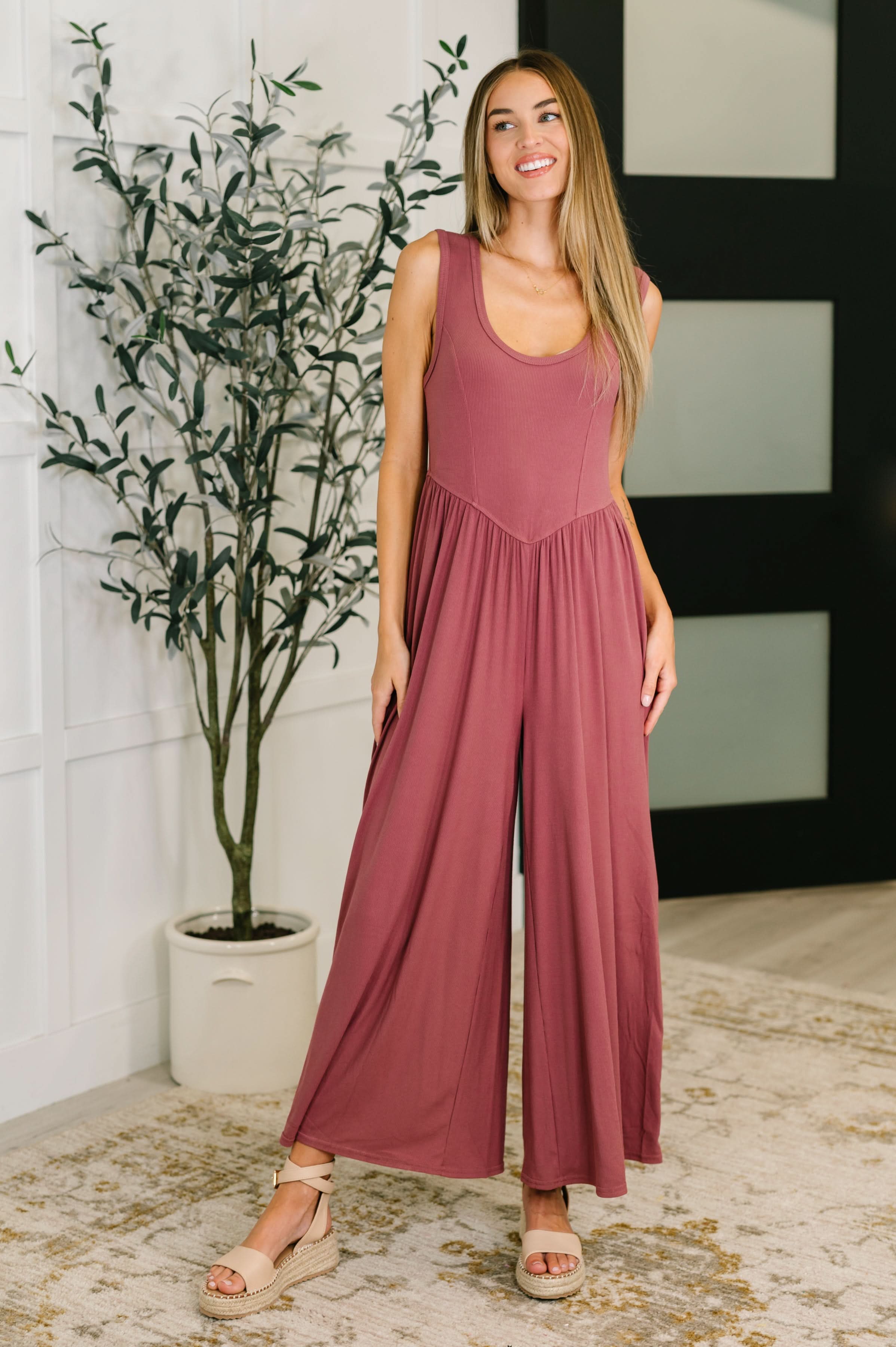 Head to Toe Whoa Gathered Wide Leg Jumpsuit in Mauve - SwagglyLife Home & Fashion Head to Toe Whoa Gathered Wide Leg Jumpsuit in Mauve - SwagglyLife Home & Fashion