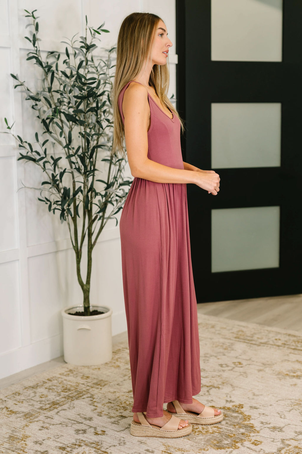 Head to Toe Whoa Gathered Wide Leg Jumpsuit in Mauve - SwagglyLife Home & Fashion