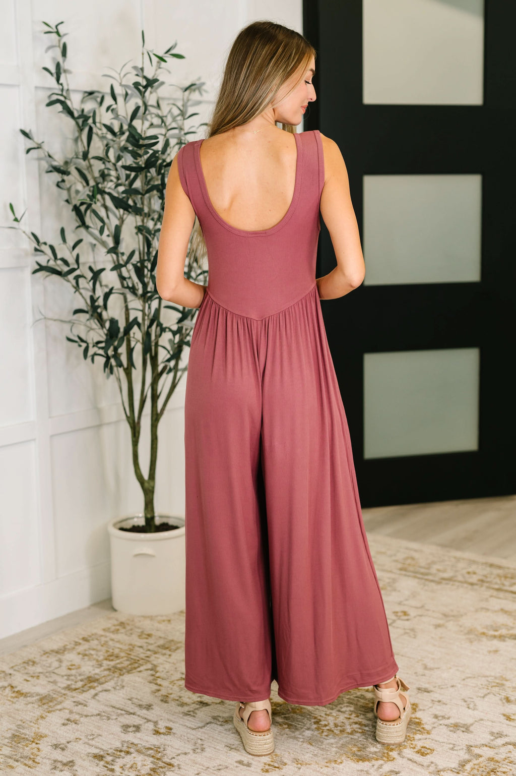 Head to Toe Whoa Gathered Wide Leg Jumpsuit in Mauve - SwagglyLife Home & Fashion