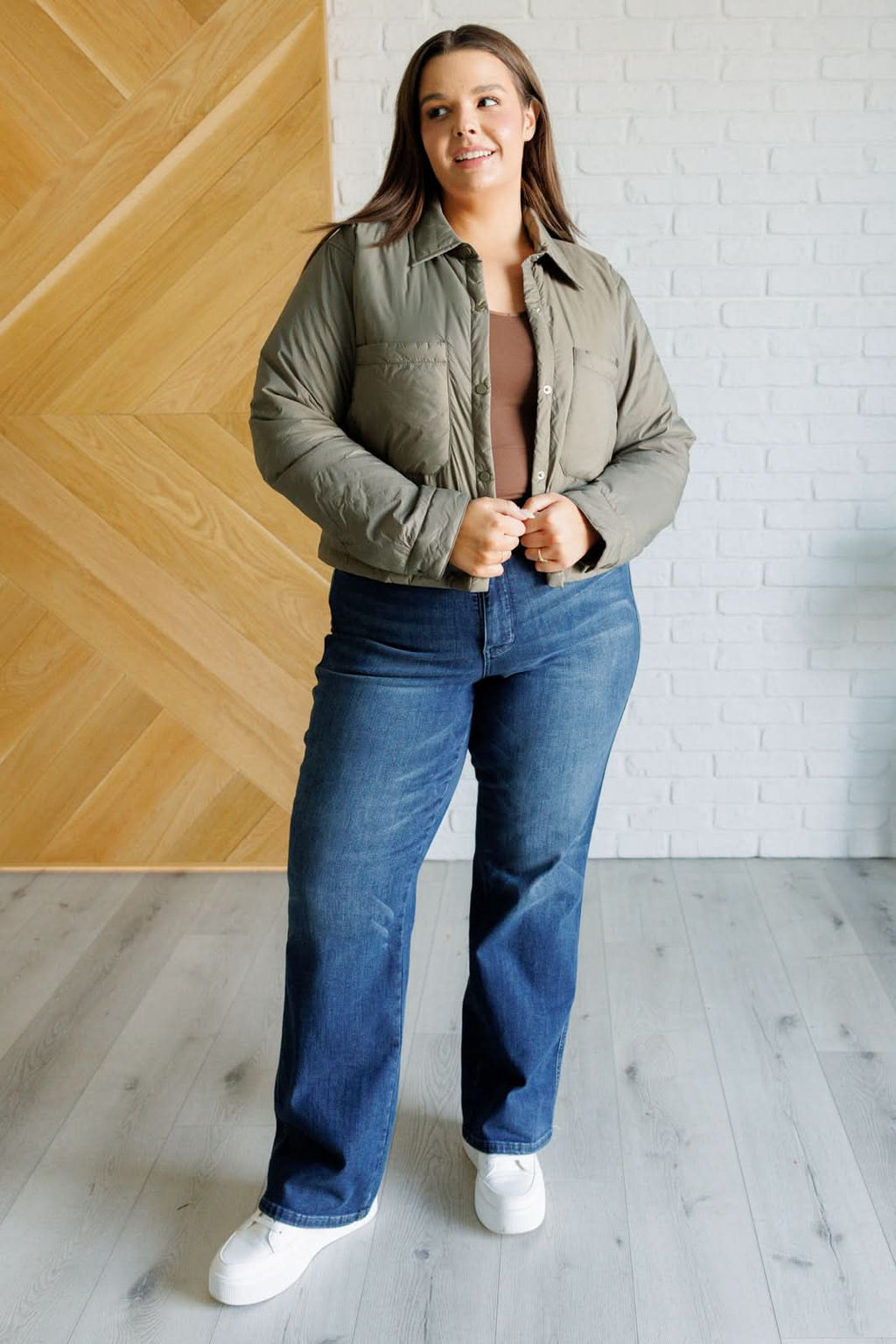 Hear Me Out Lightweight Puffer Jacket in Olive in - Layers photo