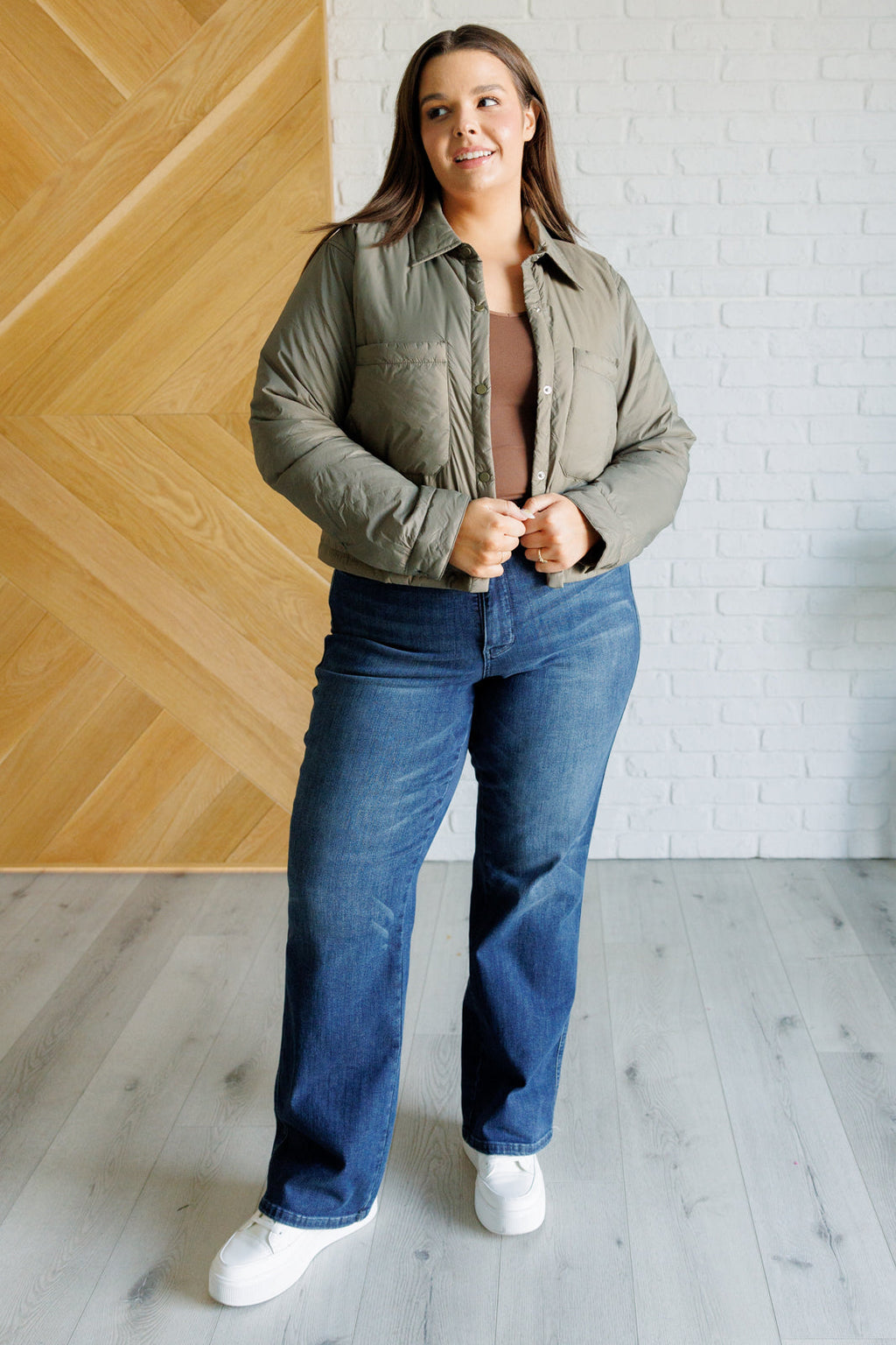 Hear Me Out Lightweight Puffer Jacket in Olive in - Layers photo