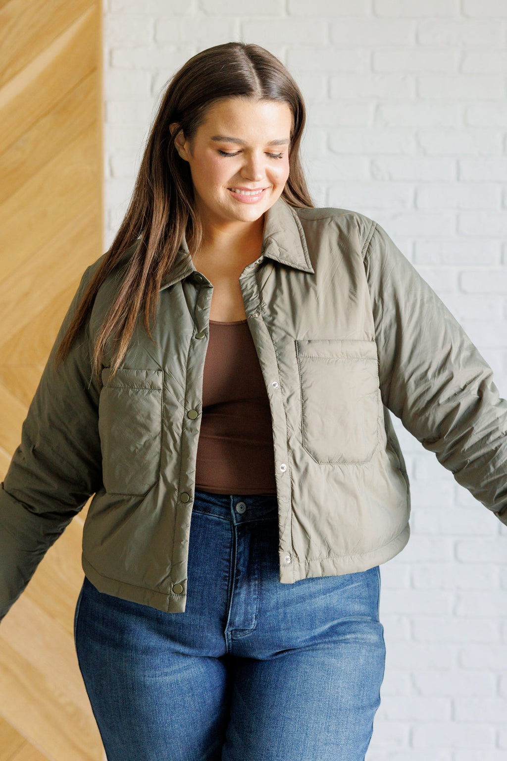Hear Me Out Lightweight Puffer Jacket in Olive in - Layers photo