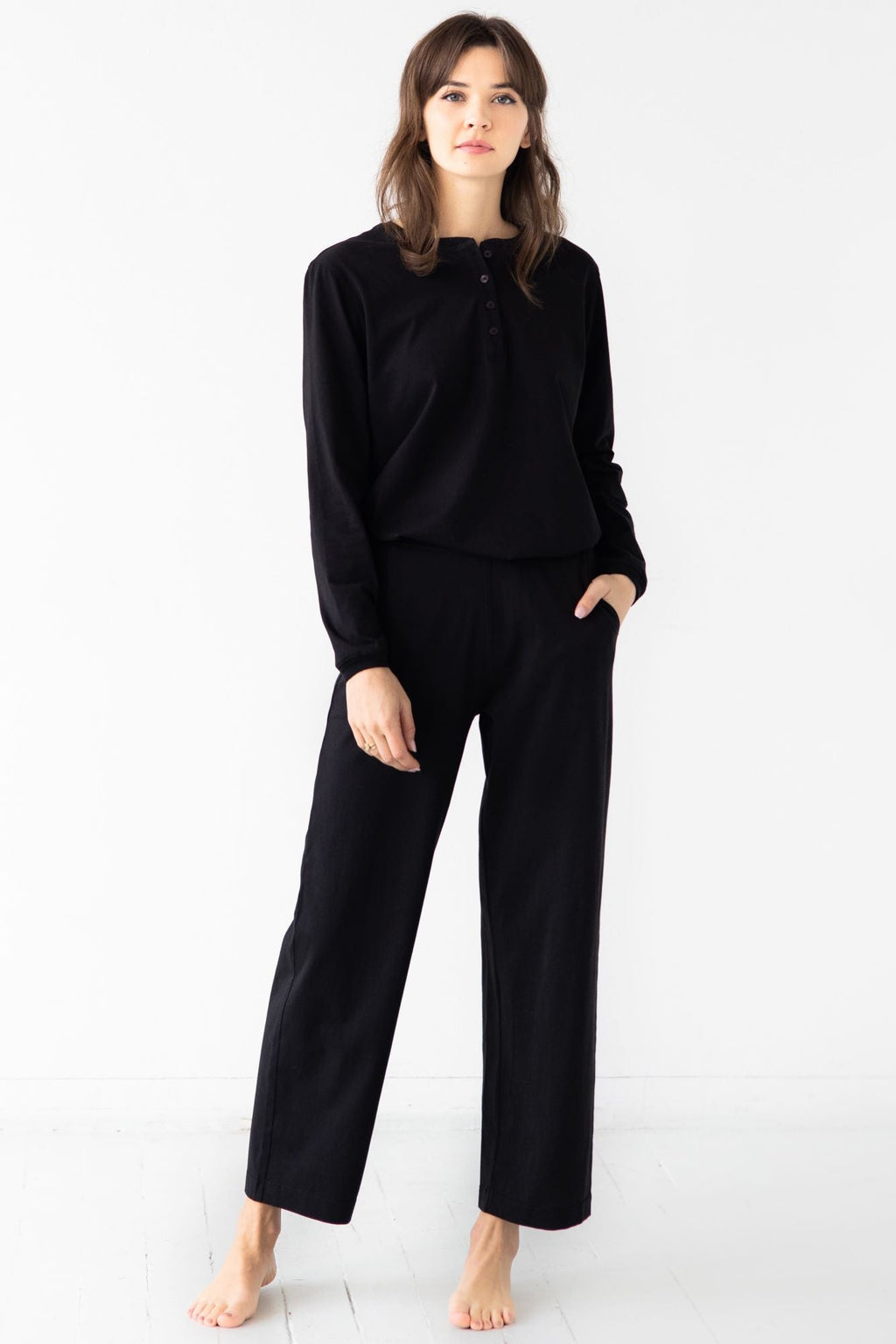 Straight Leg Pants in Pima Cotton in Black - PANTS photo