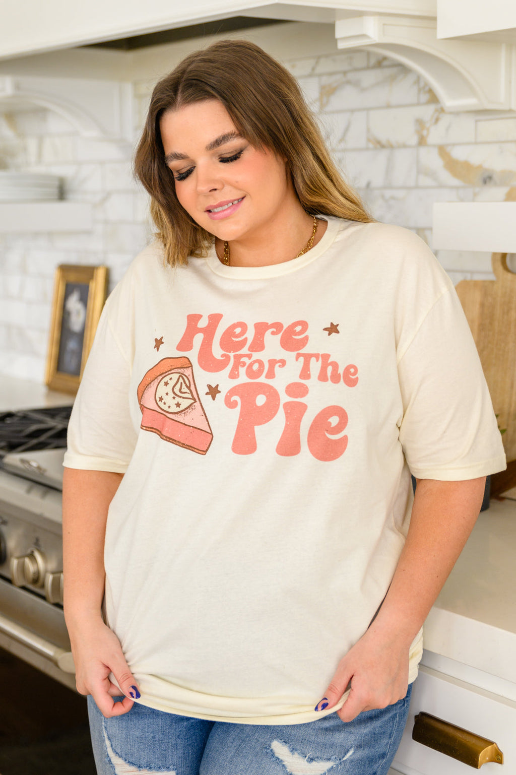 Here For The Pie Graphic T-Shirt In Cream in - Womens photo