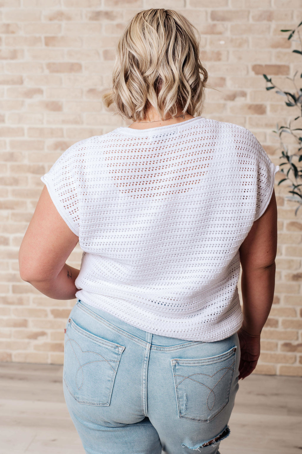 Here for More Open Knit Cap Sleeve Sweater in - Tops photo