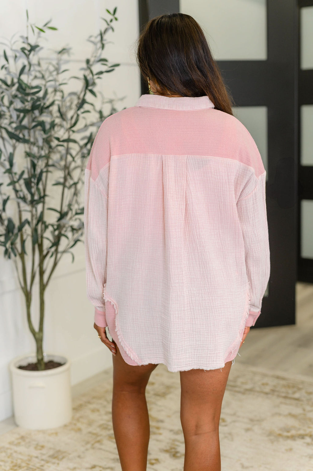 Hot & Unbothered Full Front Button Down Shacket in Pink in - Womens photo