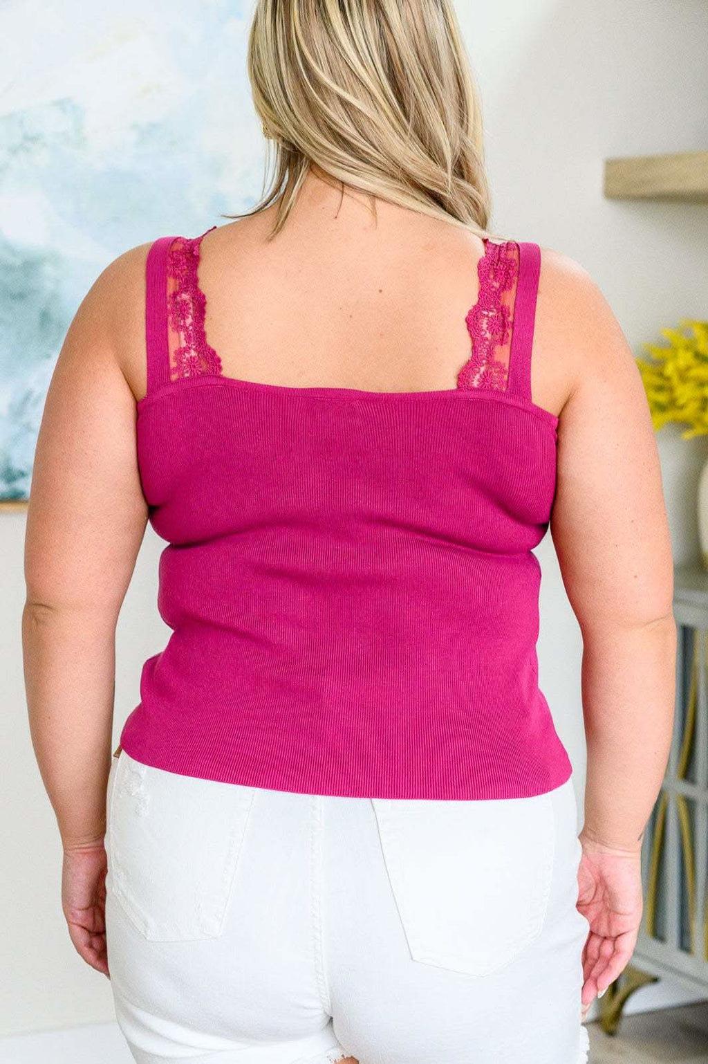 I Can Love You Better Lace Trim Tank in Berry in - Tops photo
