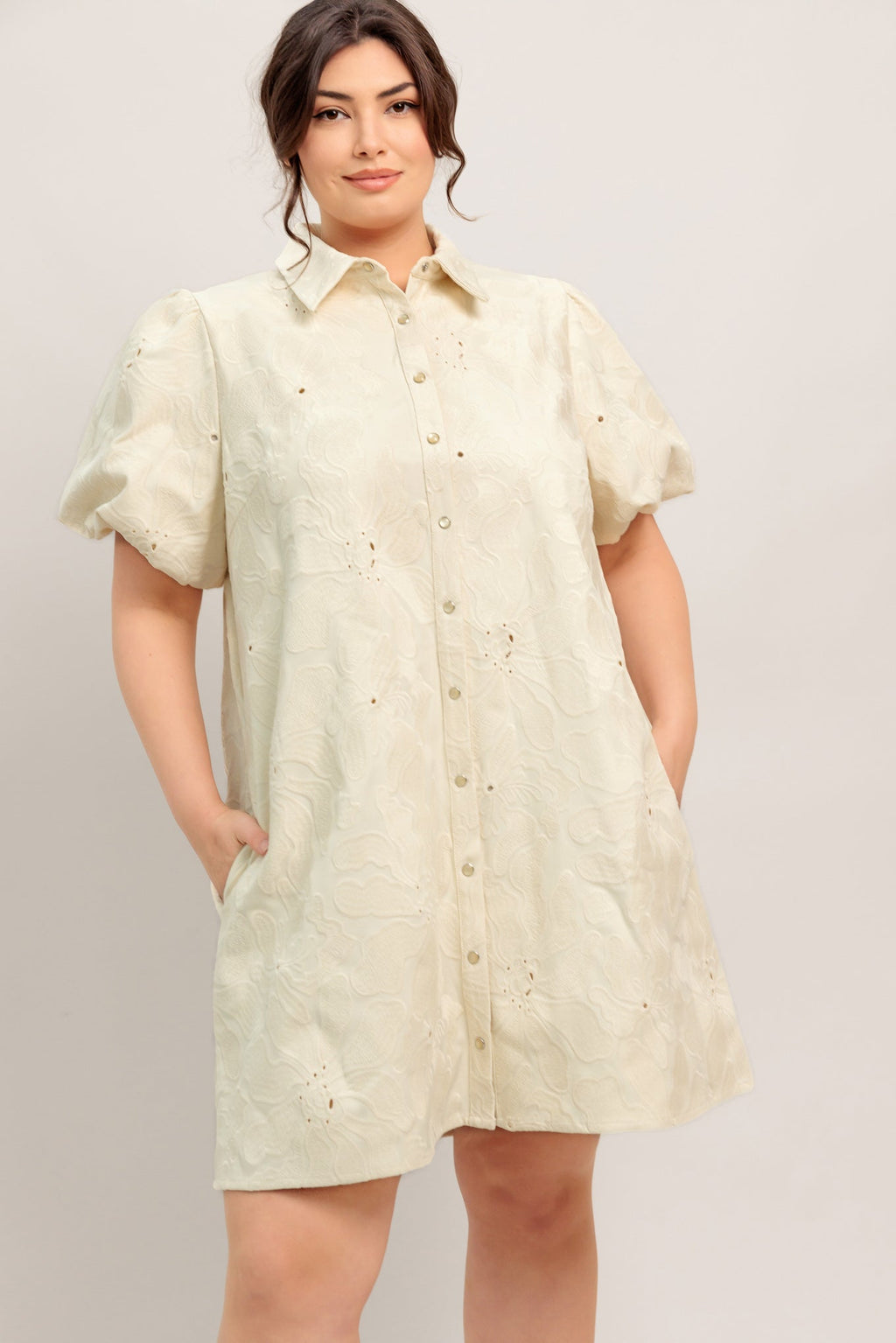 BREATHABLE WEAVE WOVEN MINI DRESS in CREAM - DRESSES photo