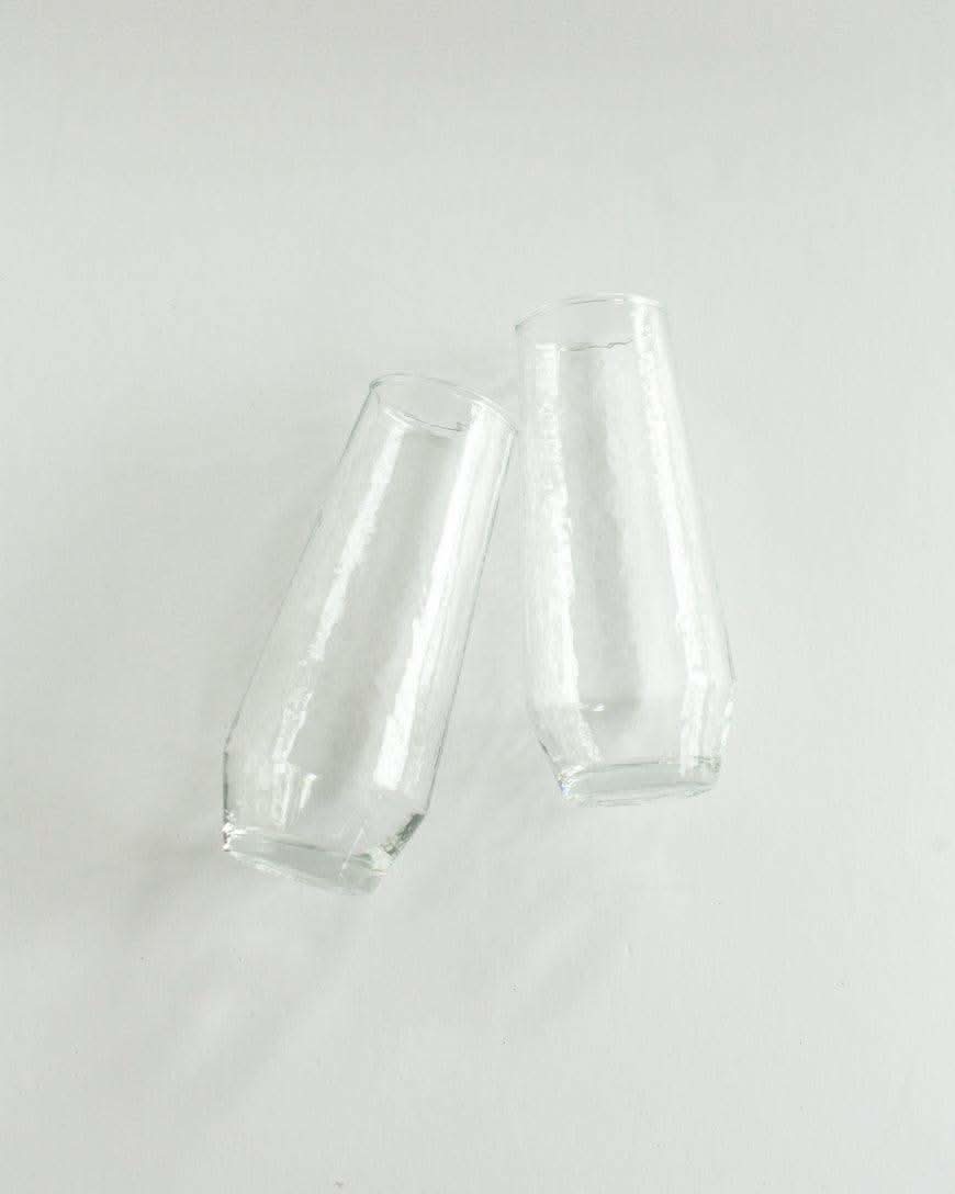 Handblown Hammered Champagne Flutes | Set of 2 in Clear - Drinking Glass/Cup photo