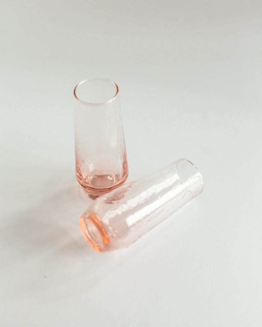 Handblown Hammered Champagne Flutes | Set of 2 in Blush - Drinking Glass/Cup photo