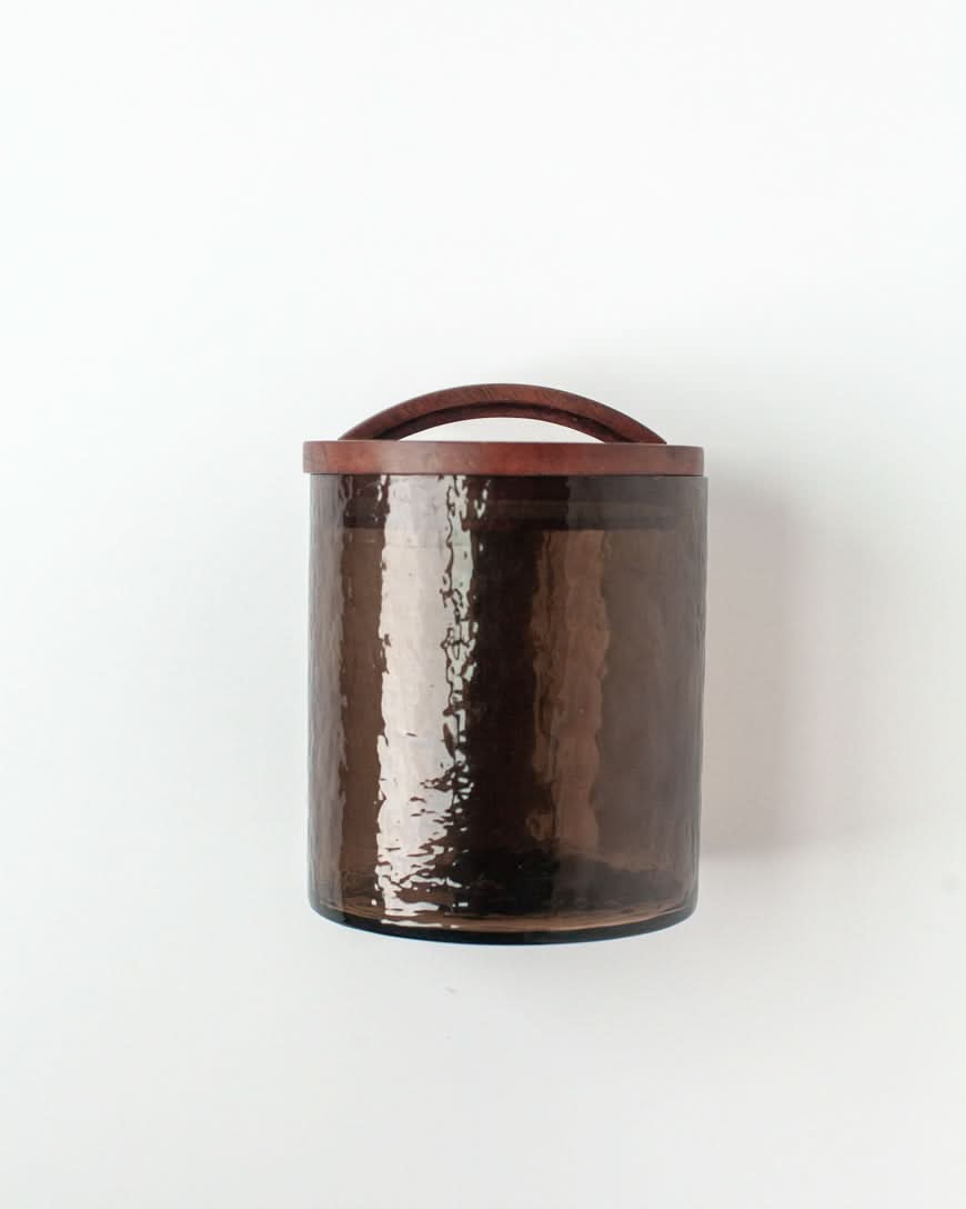 Hammered Glass Canisters with Wood Lid in Small Smoke - Kitchen & Dining photo
